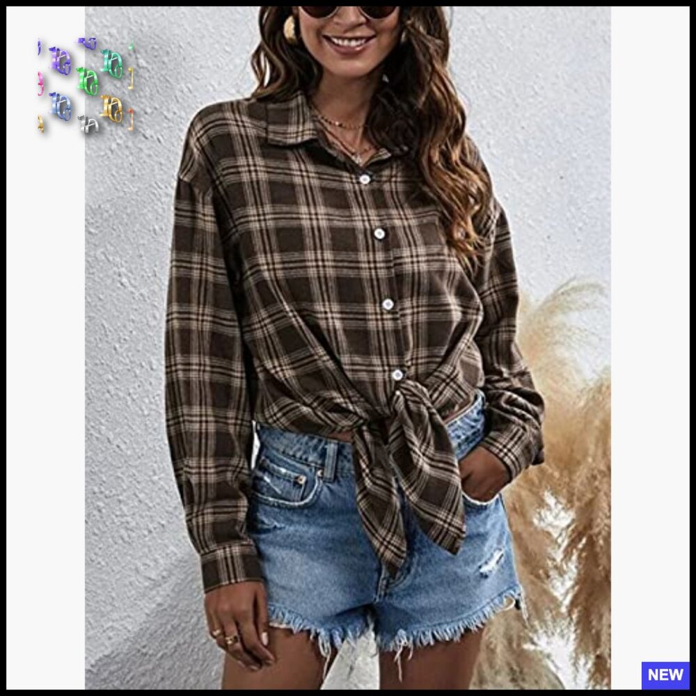 Oversized Flannel Shacket Button Down Blouse Loos… - image 4